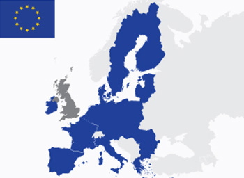 Bild över EU:s länder i blått